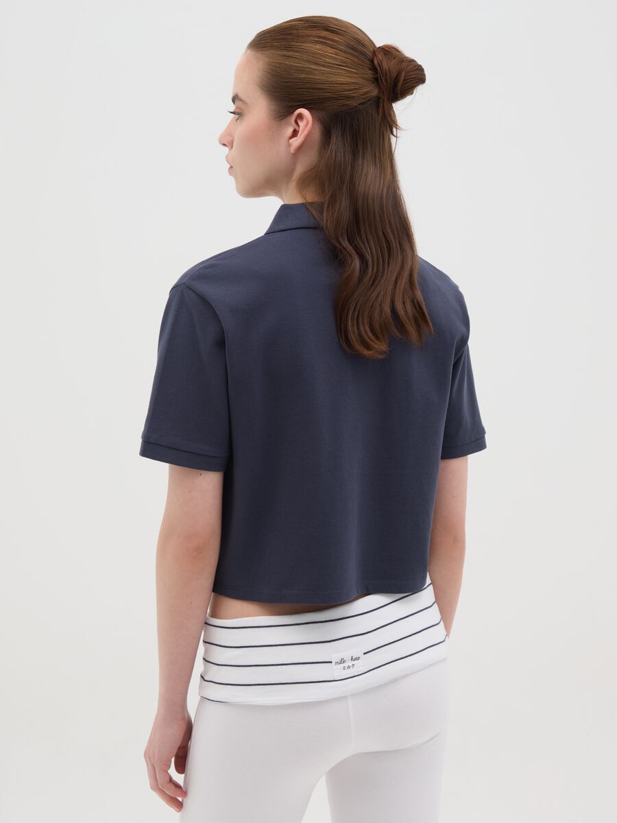 Women's Blue Pure Cotton Polo Shirt Regular Fit with Classic Collar and Embroidered Logo_3
