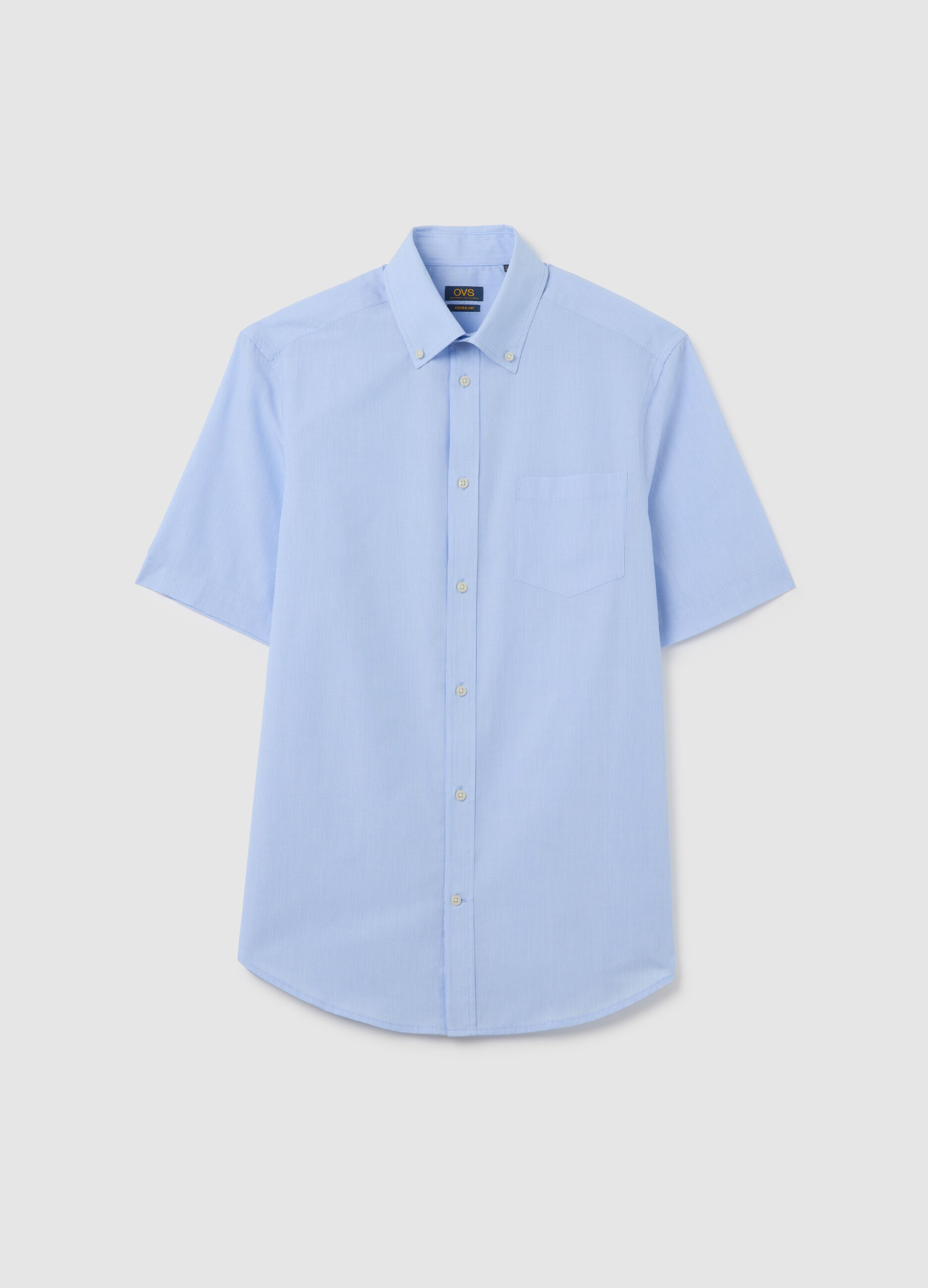 Camicia da uomo in misto cotone azzurra regular fit