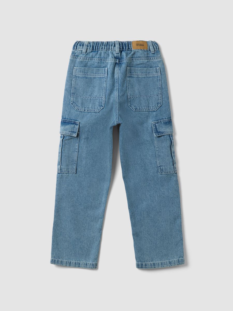 Light blue denim cargo jeans in cotton-viscose blend, straight fit_4