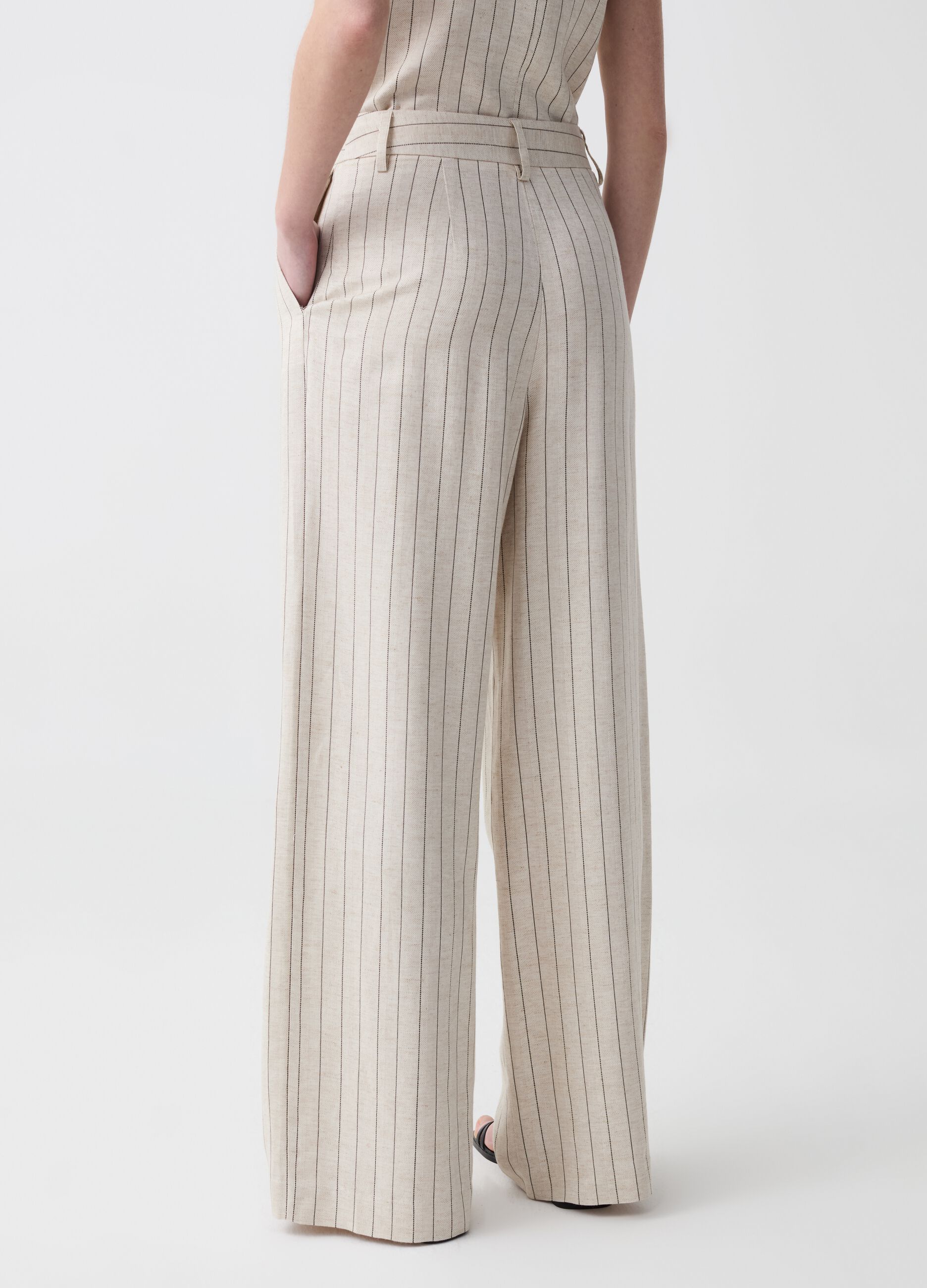 Wide-leg pinstripe trousers with darts