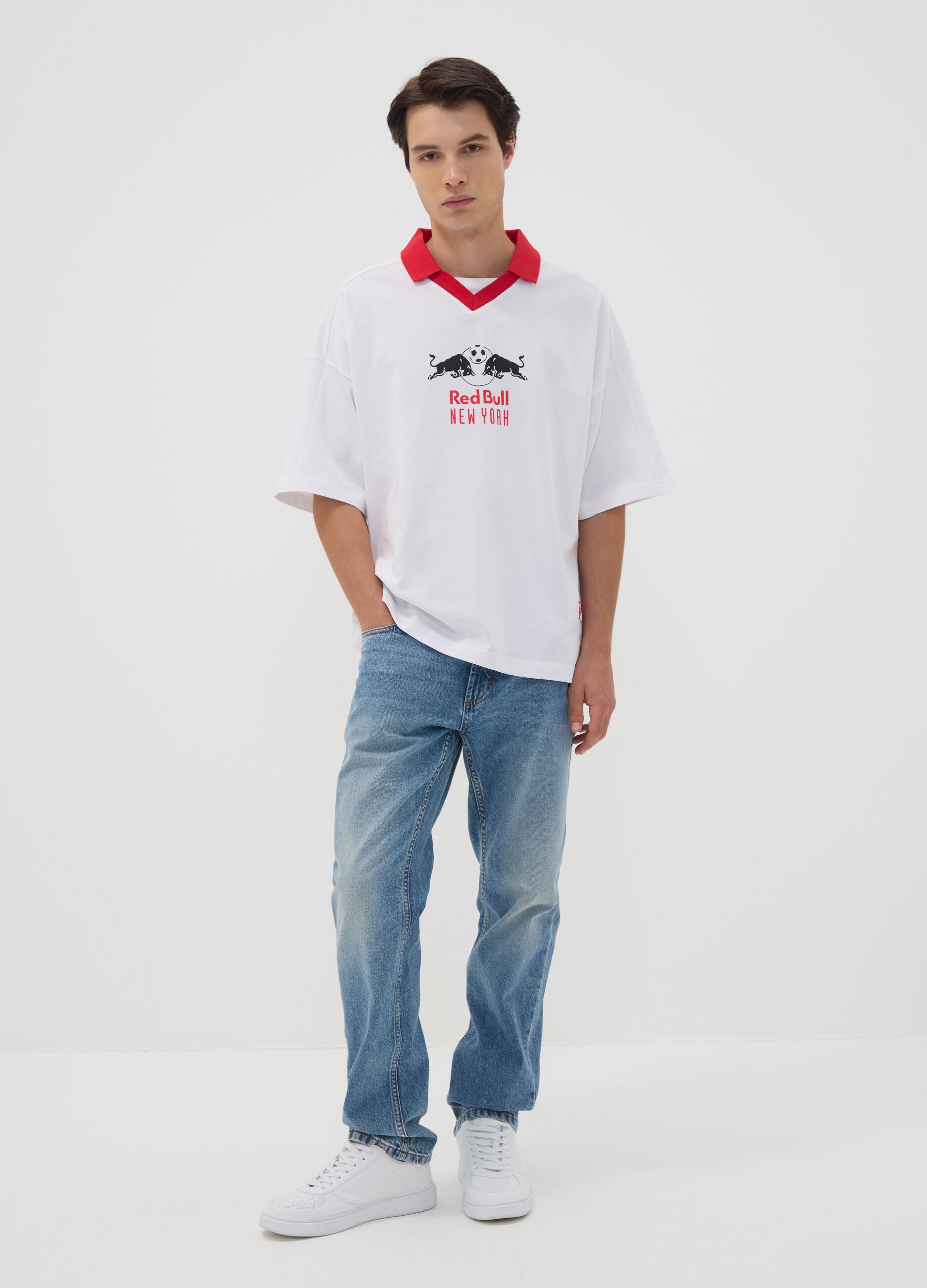 White pure cotton T-shirt with New York Red Bulls print
