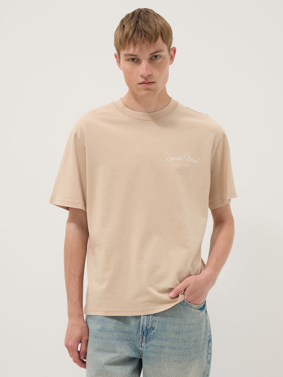 Beige short-sleeve pure cotton T-shirt_4