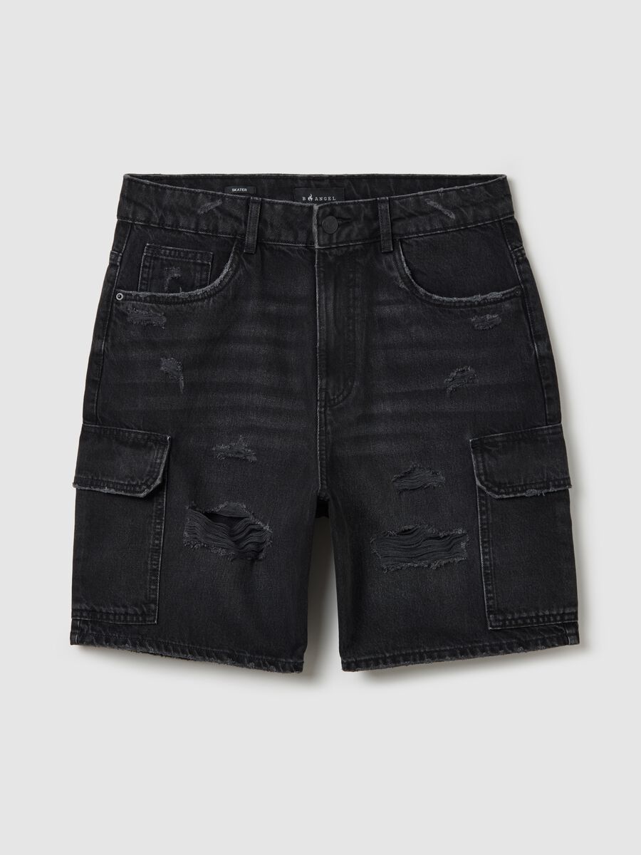 Cargo Bermuda shorts in black denim_4