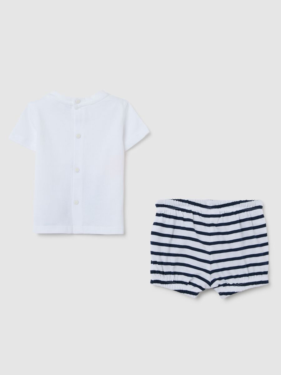 Children's summer set in pure white cotton with regular fit striped shorts_1