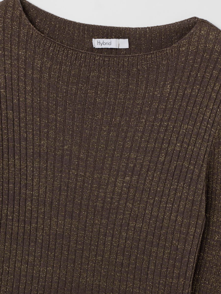 Brown Ribbed Jumper with Metallic Fibres_5