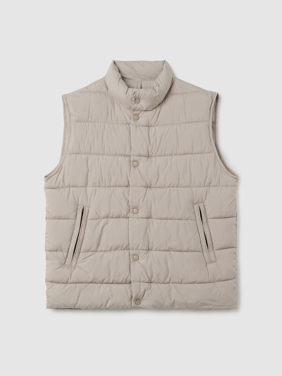Beige Quilted Waistcoat with Zip_4