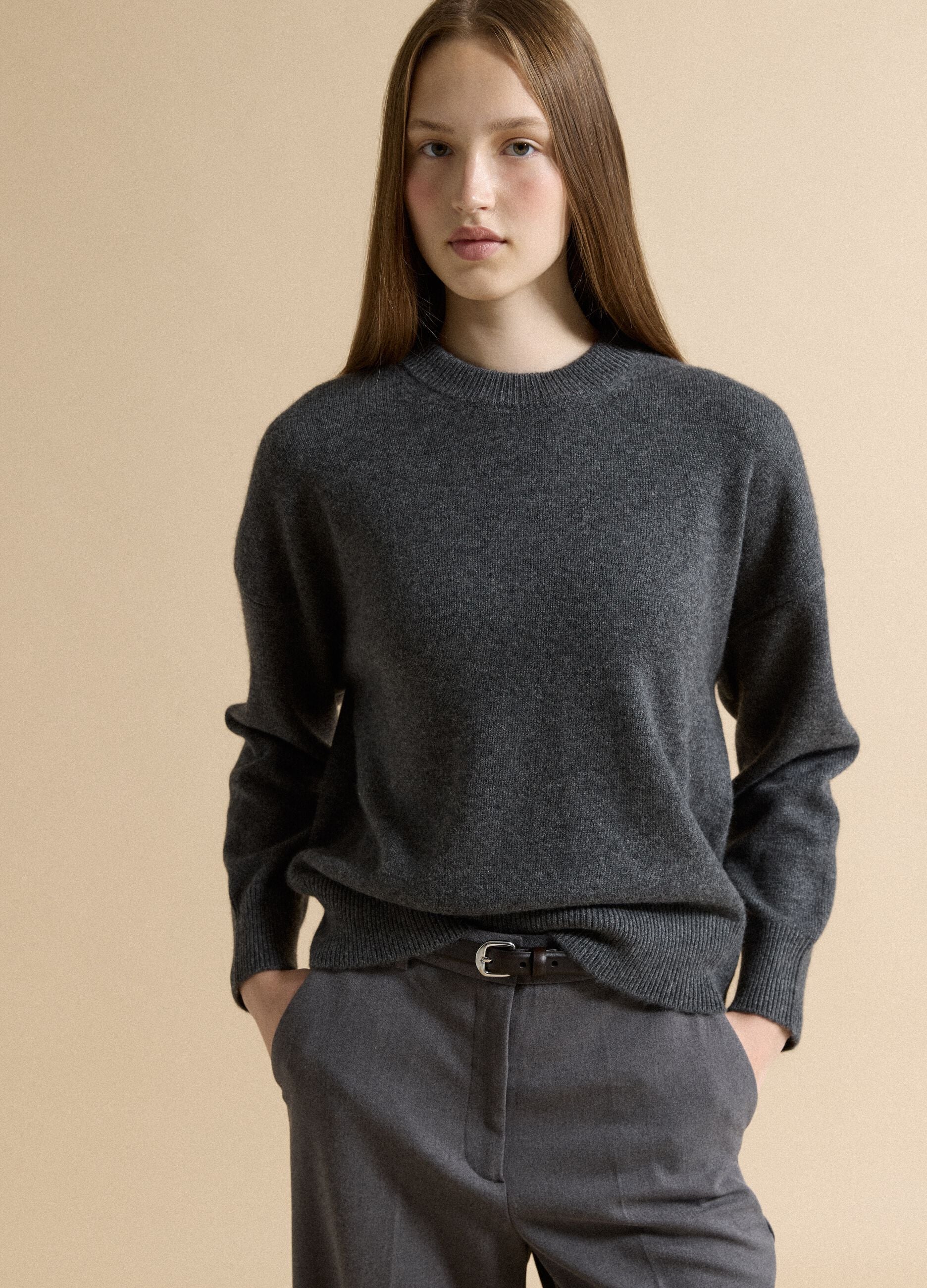 Grey pure cashmere oversized jumper