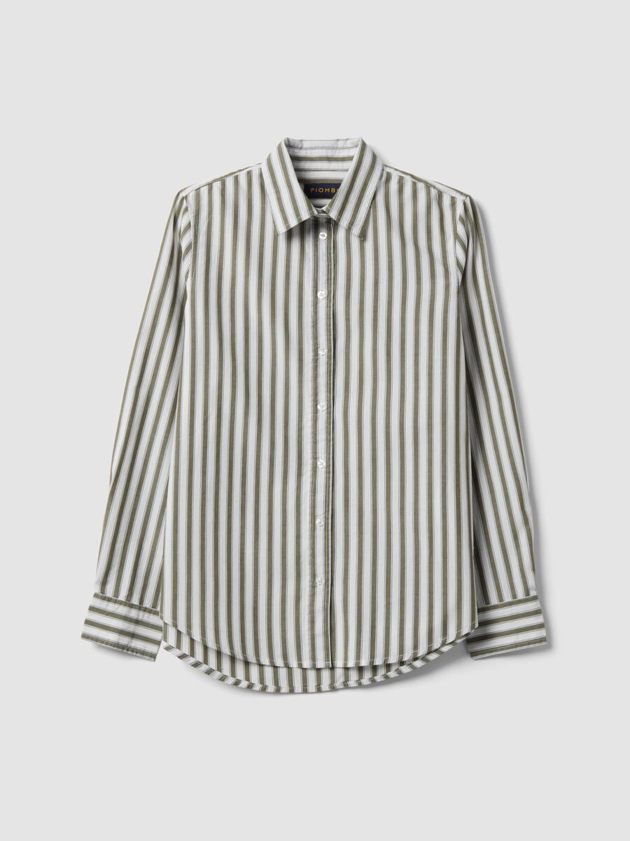 White poplin shirt with green stripes, regular fit_0