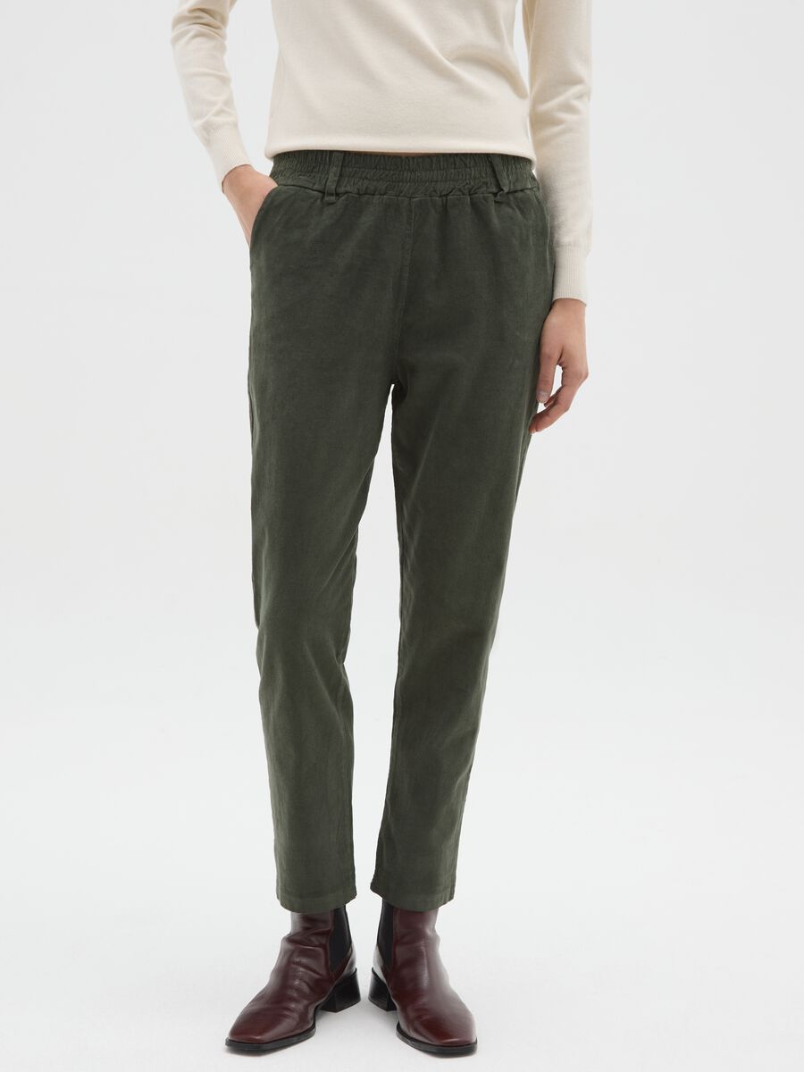 Pantaloni in cotone elasticizzato verdi regular fit_1