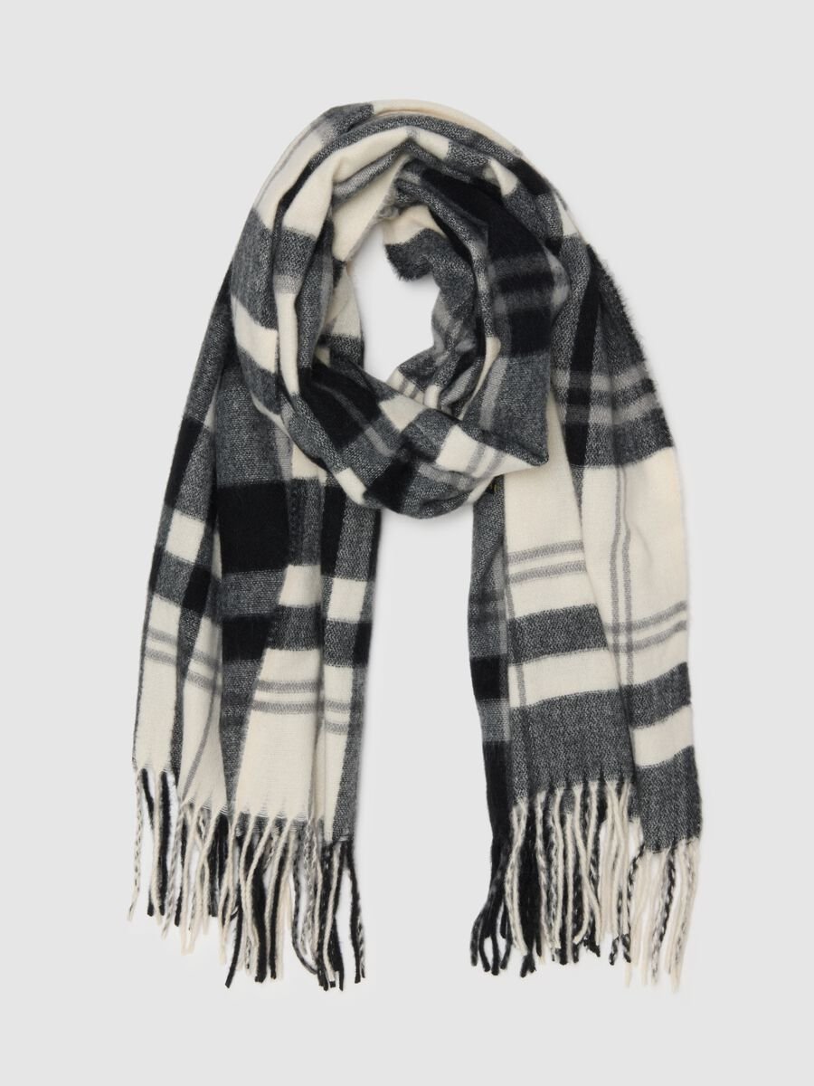Multicolor checked scarf with fringes_0
