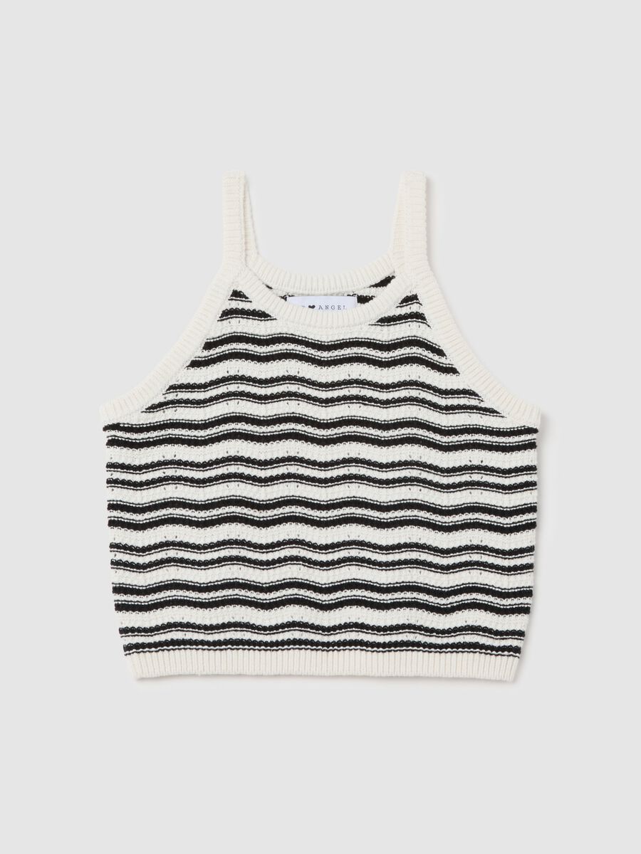 White and black striped cotton knit cropped top_4