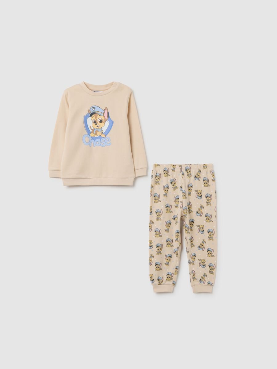 Pigiama da bambino in puro cotone beige con stampa_0