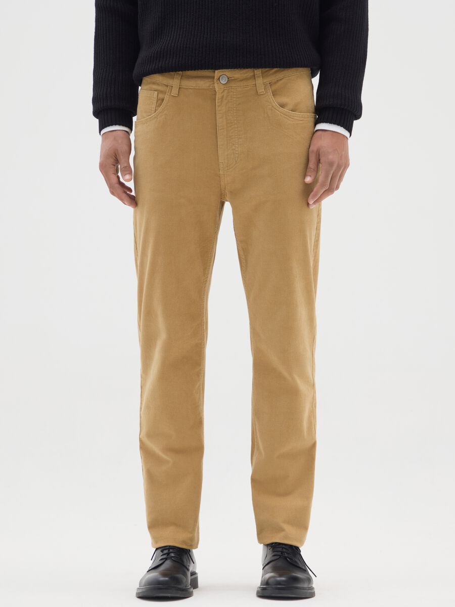 Slim fit brown stretch cotton trousers_1