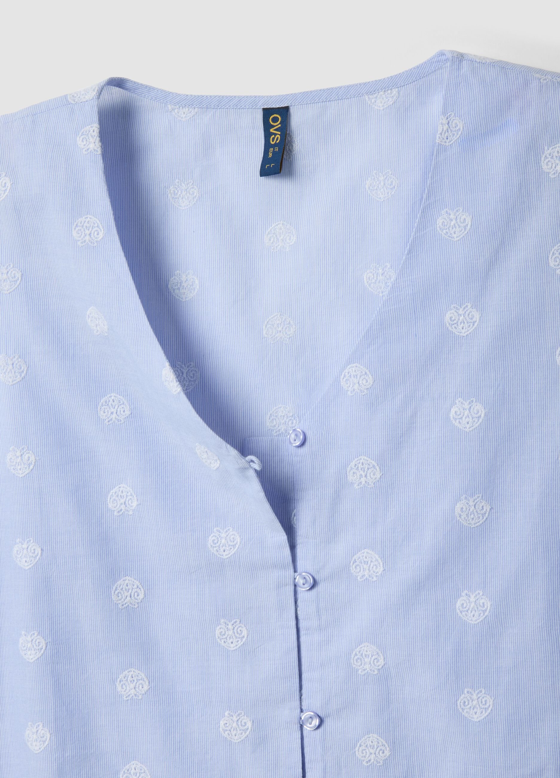 Light blue sleeveless pure cotton pyjama top with buttons