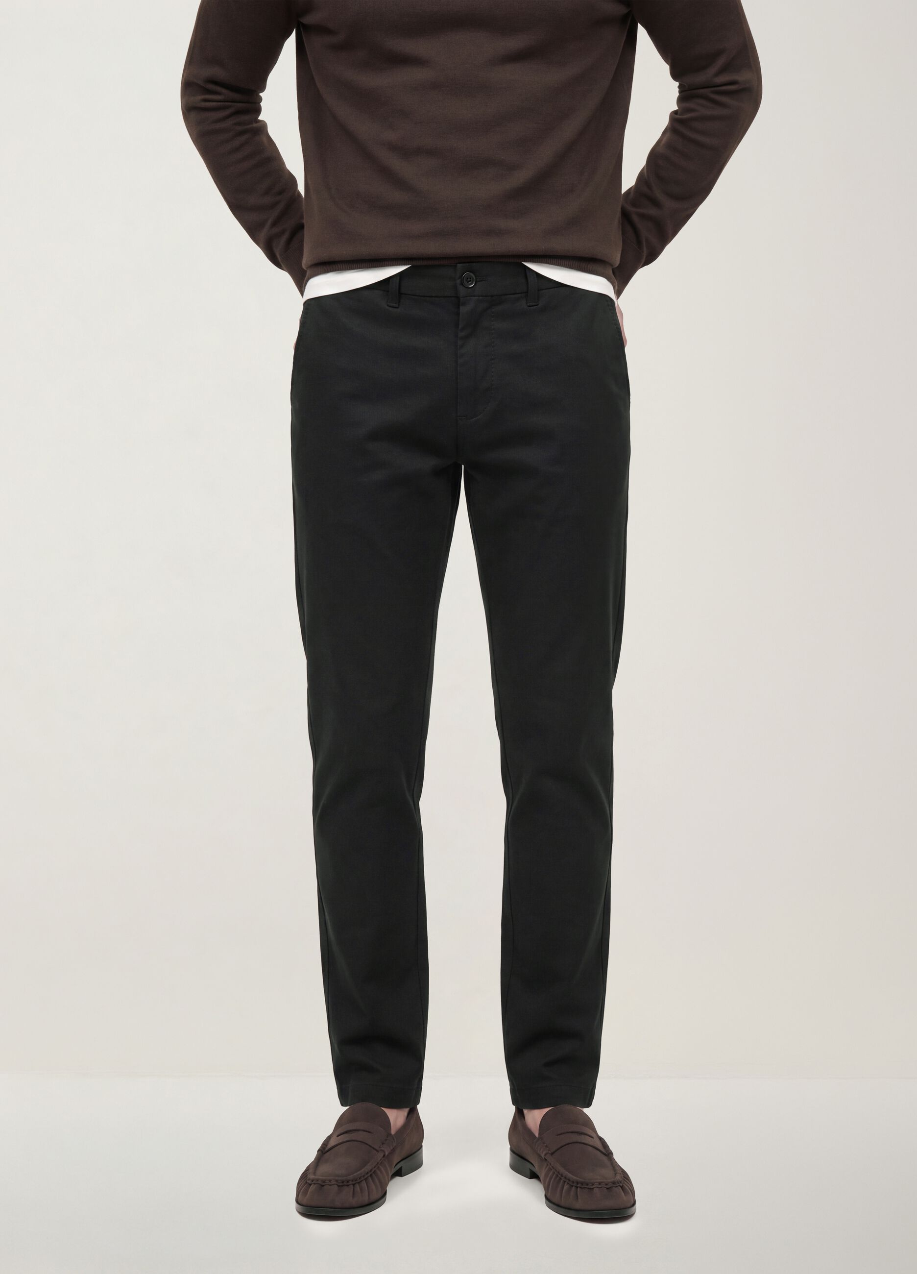 Black slim-fit stretch cotton and lyocell chino trousers