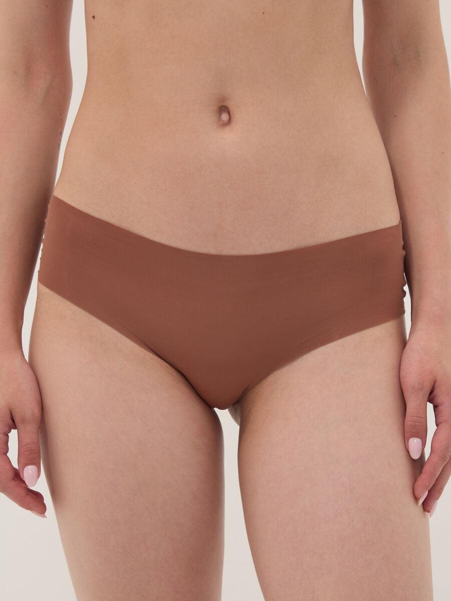 Slip hipster marroni in microfibra elasticizzata a vita regular_1