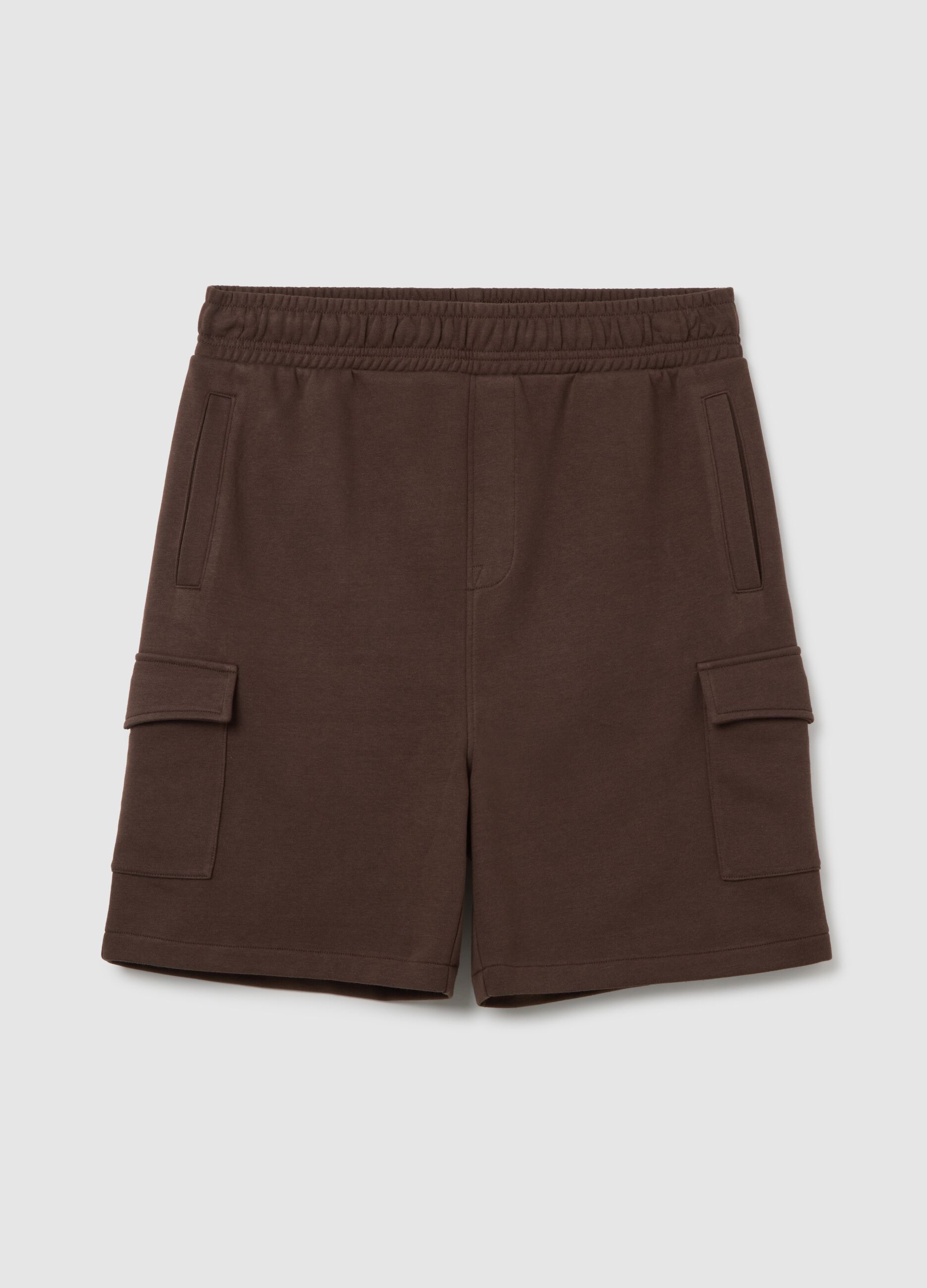 Shorts da uomo in misto cotone marroni relaxed fit