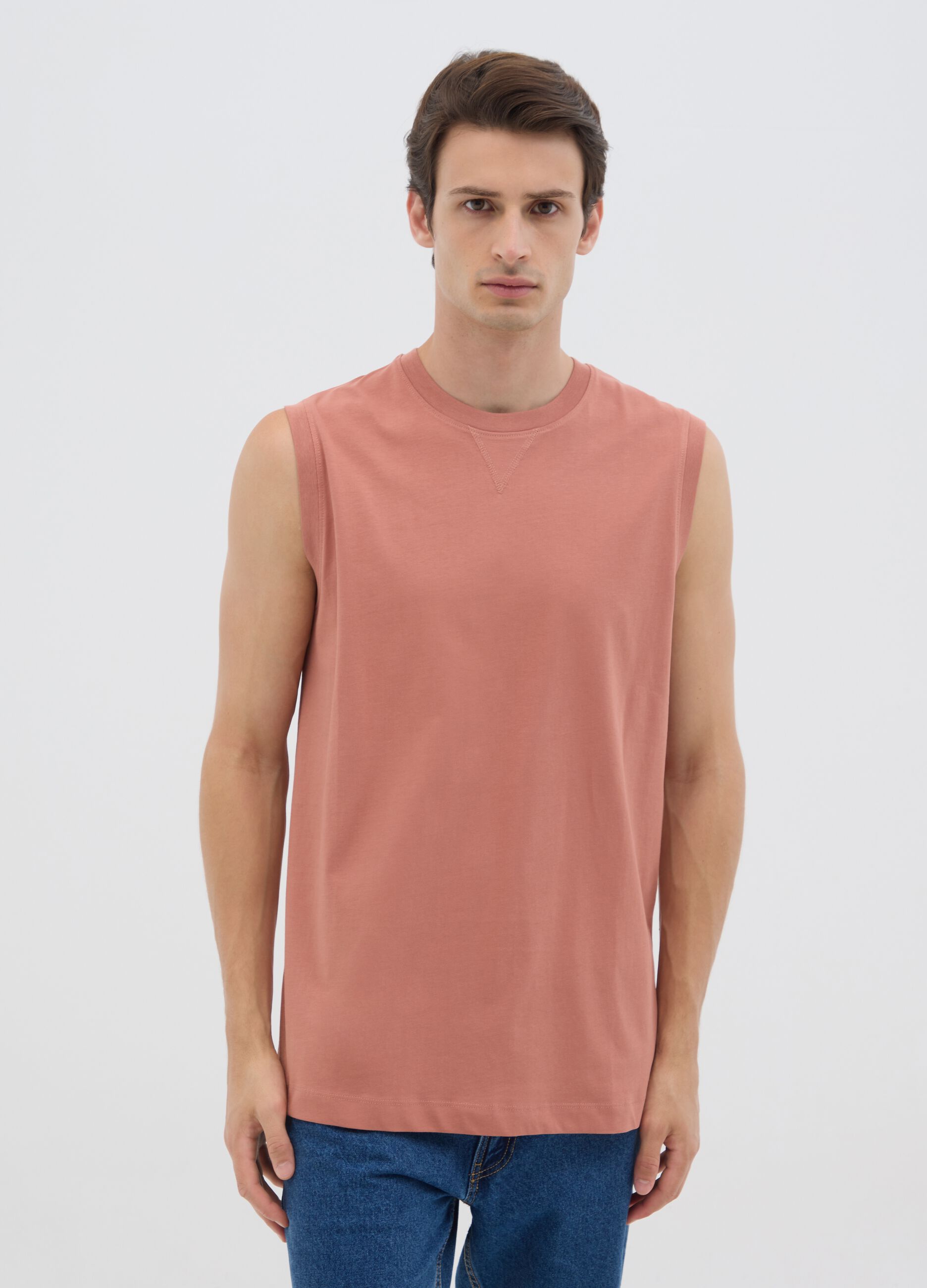 Canotta oversize da uomo in puro cotone rosa regular fit