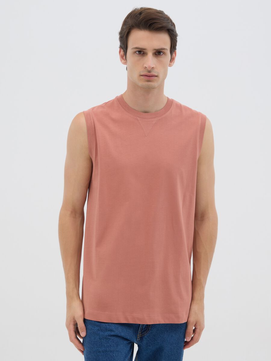 Men's oversized pink sleeveless shirt in pure cotton, regular fit_0