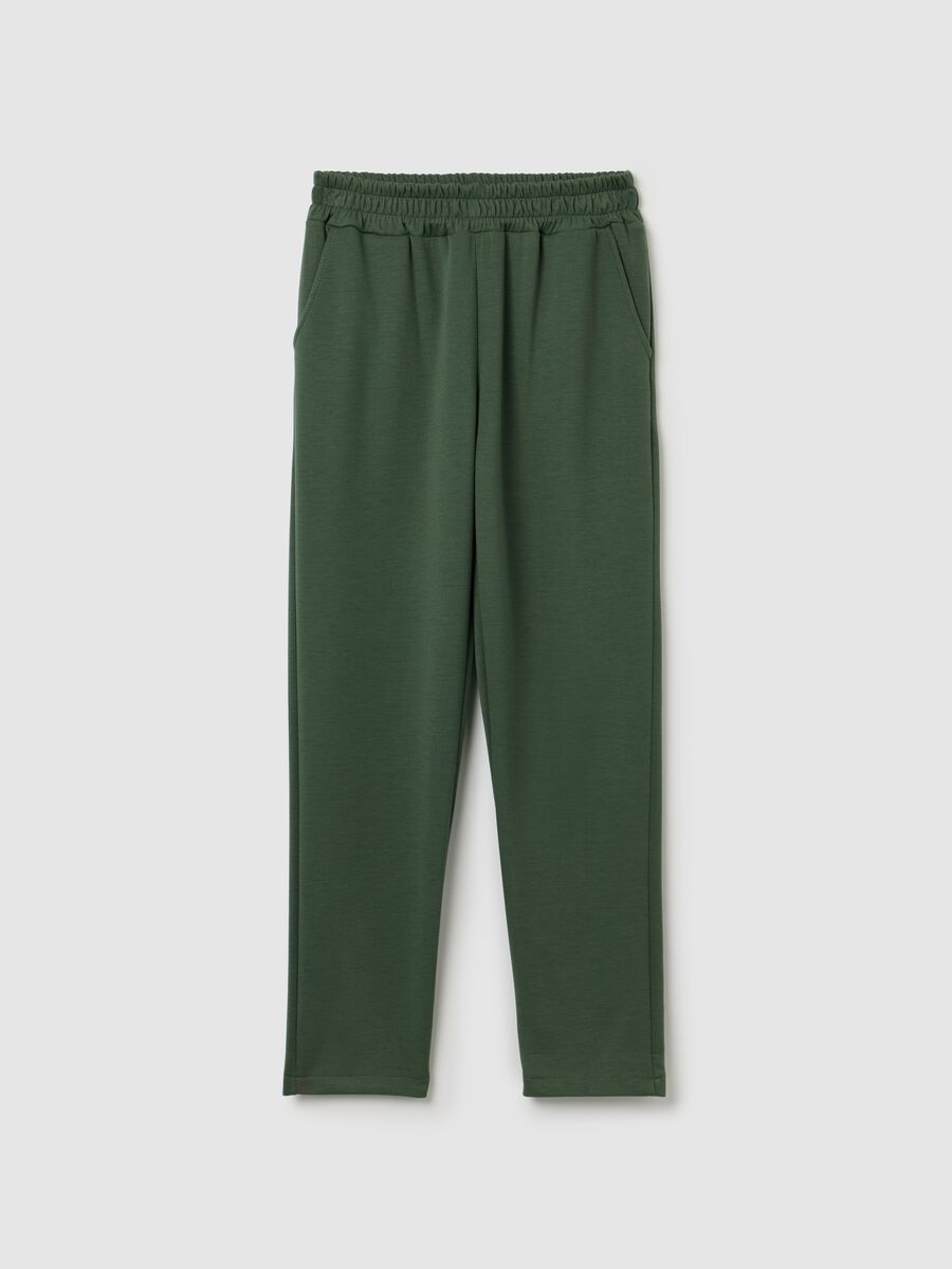 Green cropped trousers in stretch viscose blend_4