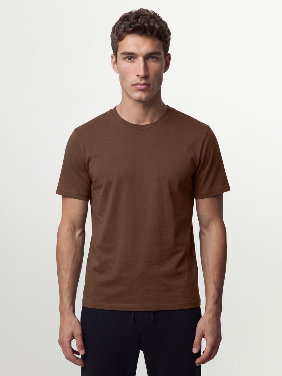 T-shirt marrone in puro cotone organico jersey regular fit_0