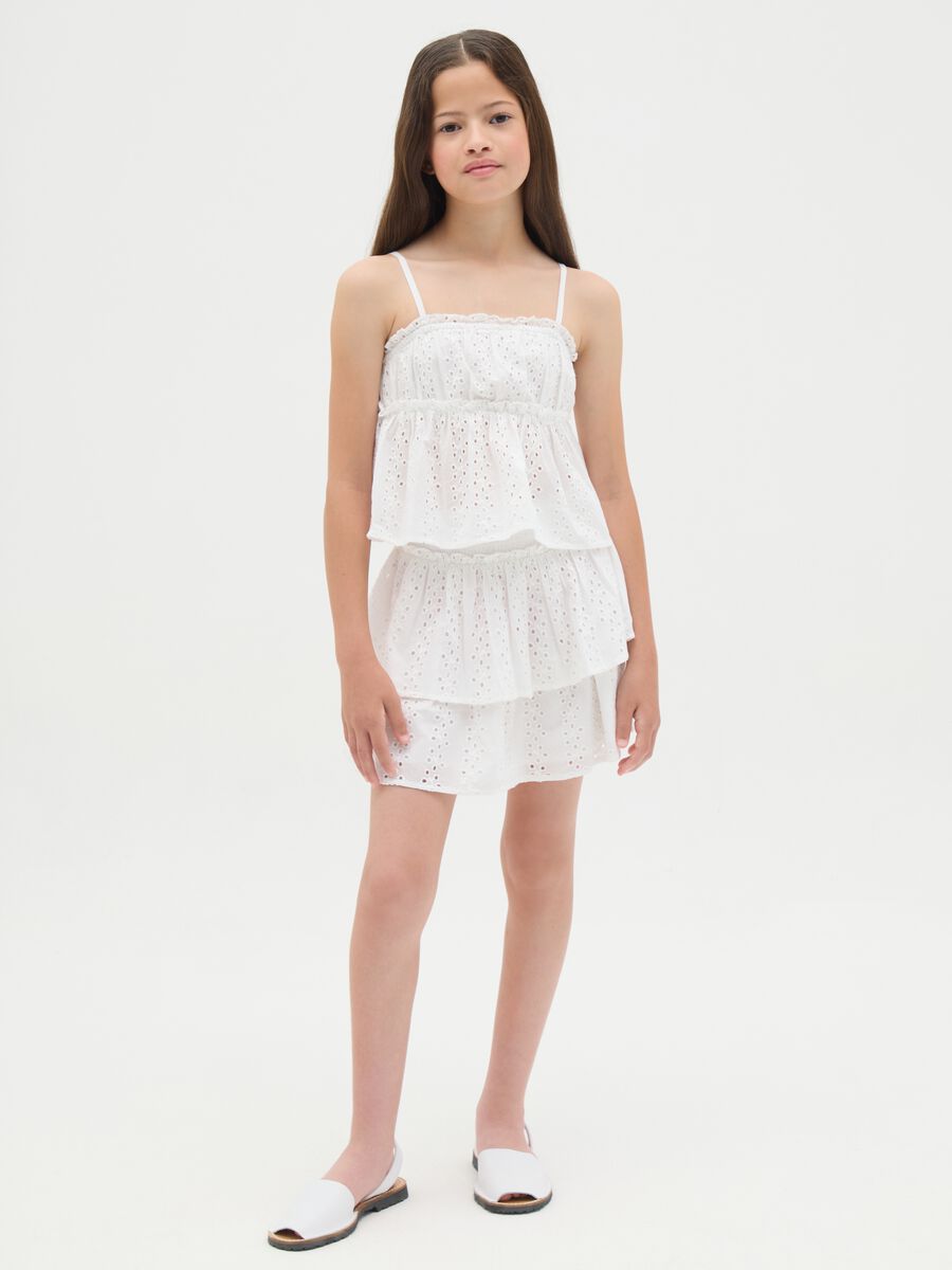Completo top e gonna da ragazza in puro cotone bianco regular fit _0
