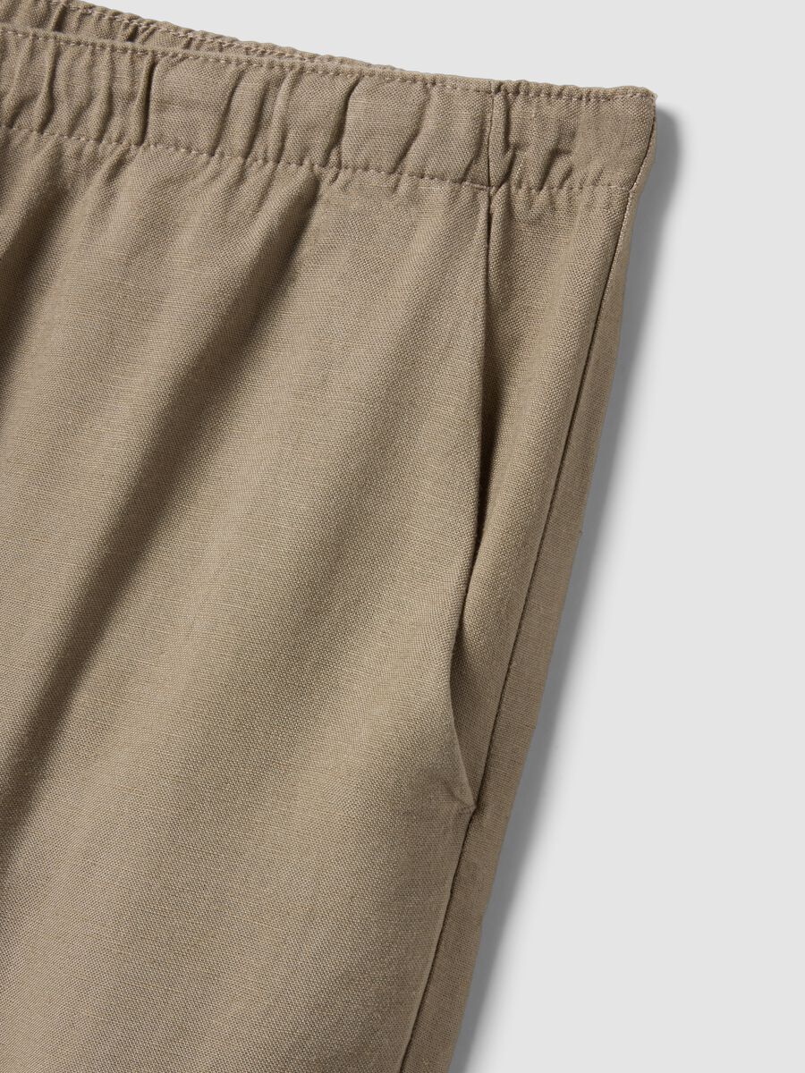 Beige viscose and linen blend straight-fit trousers with drawstring_1