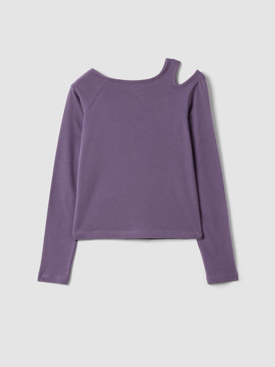 T-shirt viola in cotone organico elasticizzato con cut-out per ragazza_5