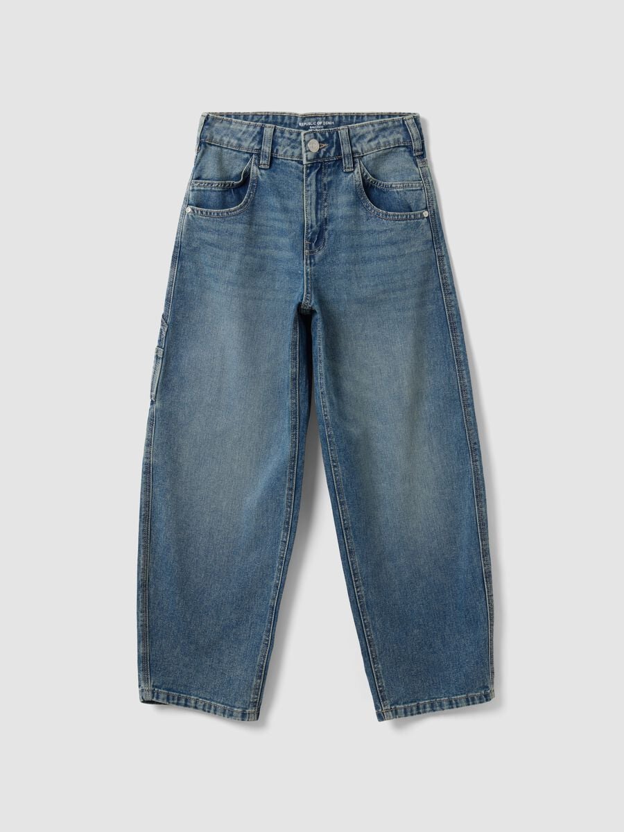 Jeans denim blu in puro cotone balloon fit_0