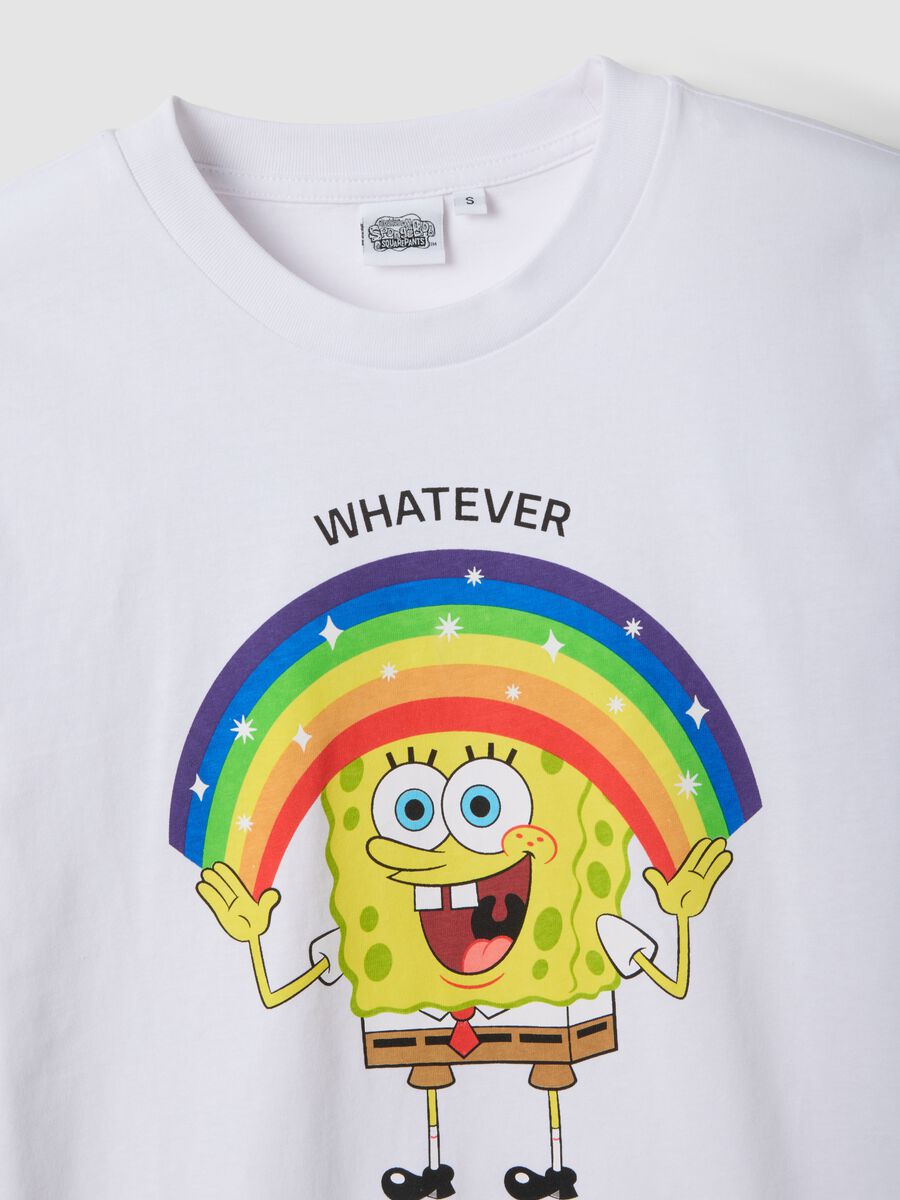 White pure cotton regular fit T-shirt with SpongeBob print_5