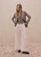 White cotton blend flare trousers with regular waist_0