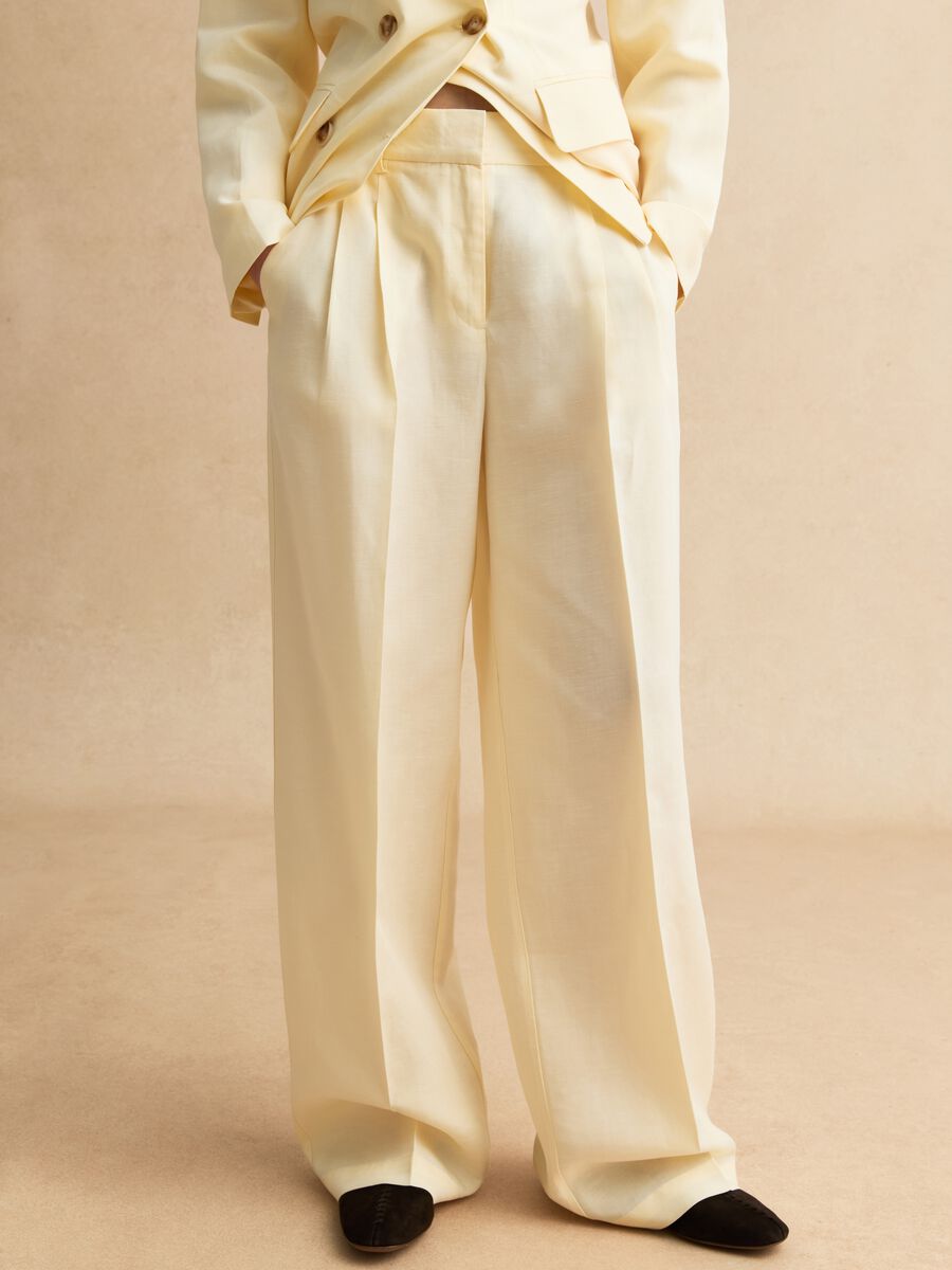 Elegant beige Lyocell and linen wide leg trousers_1