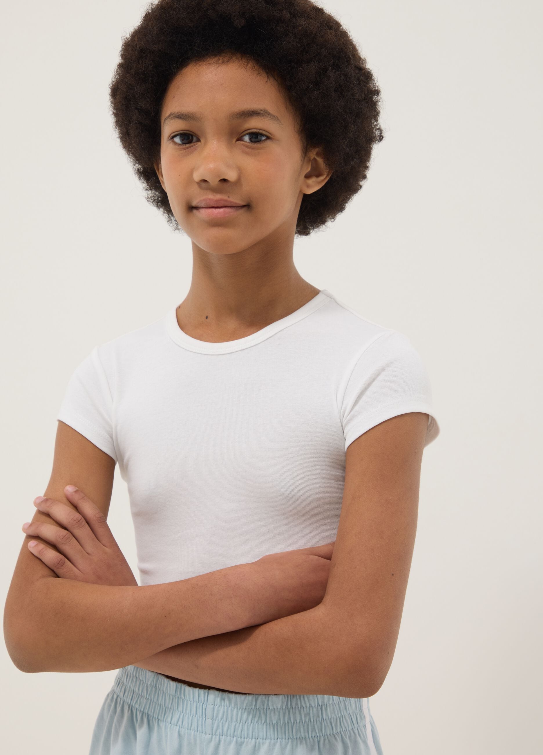 Girls&rsquo; white fitted stretch cotton T-shirt