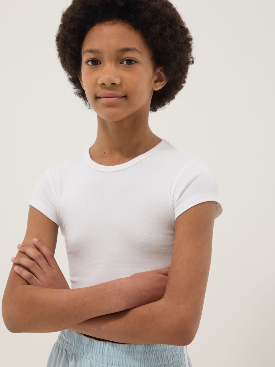 Girls&rsquo; white fitted stretch cotton T-shirt_2