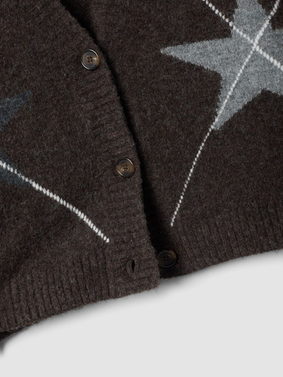 Cardigan marrone in lana elasticizzata con scollo profondo a V over fit_1