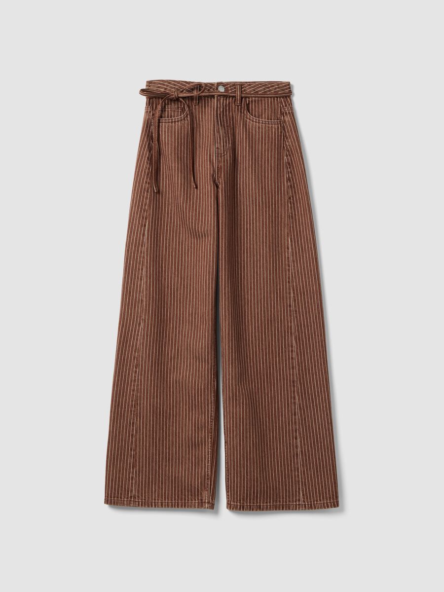 Brown striped wide-leg trousers in pure cotton_0