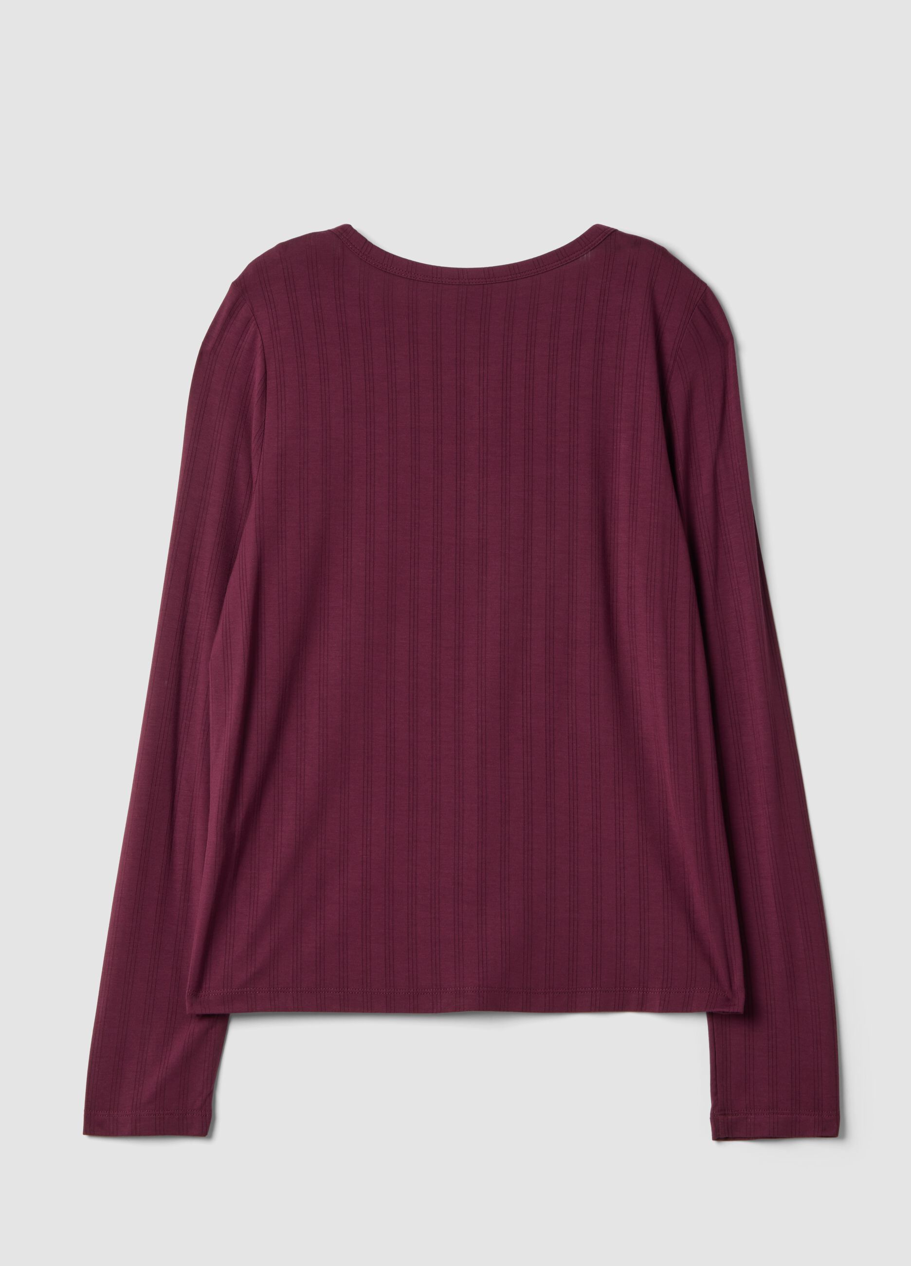 Red ribbed stretch viscose pyjama top