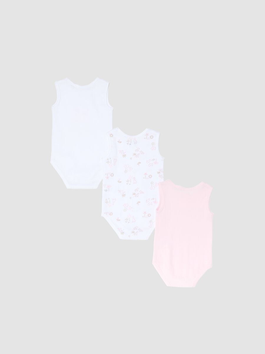 Pack of sleeveless bodysuits in pure multicolored cotton for baby girls_1