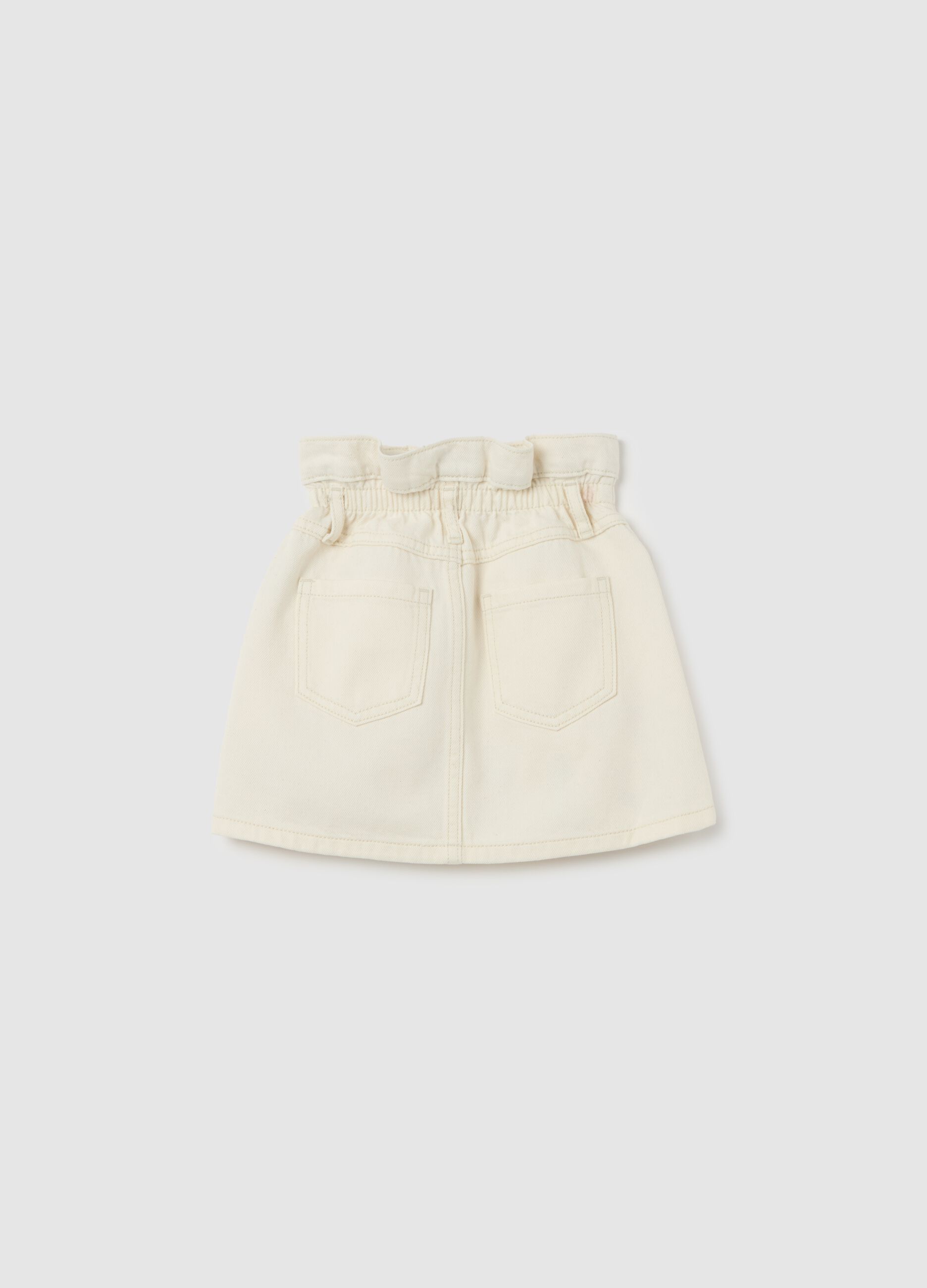 Paper bag skirt in drill with flowers embroidery