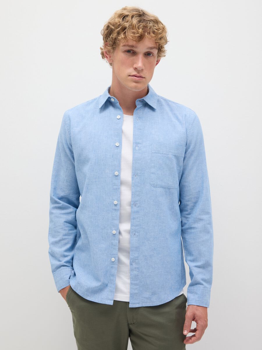 Men's blue cotton blend shirt regular fit with button closure_0