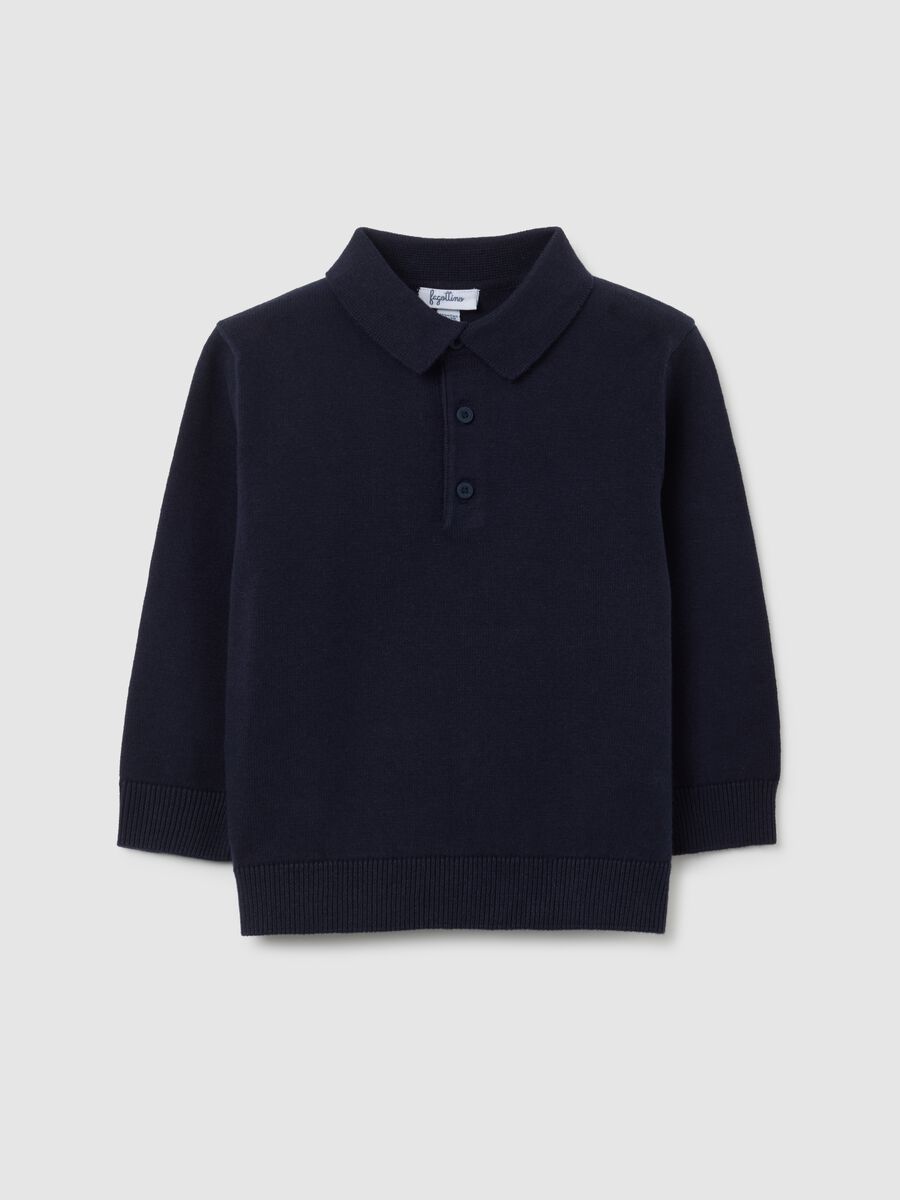 Polo blu a maniche lunghe in cotone_0