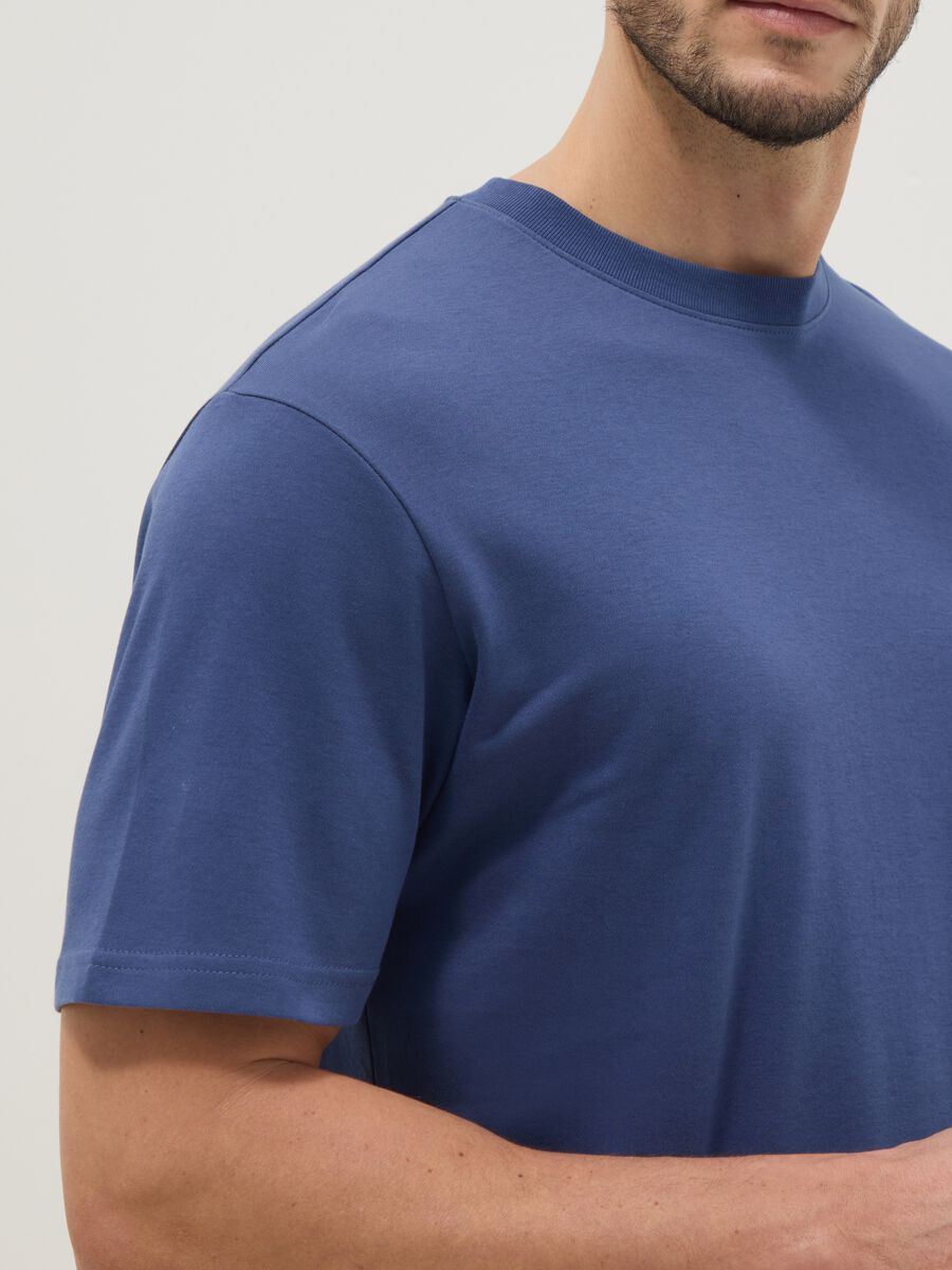 Short-sleeve pure cotton blue relaxed fit T-shirt_3