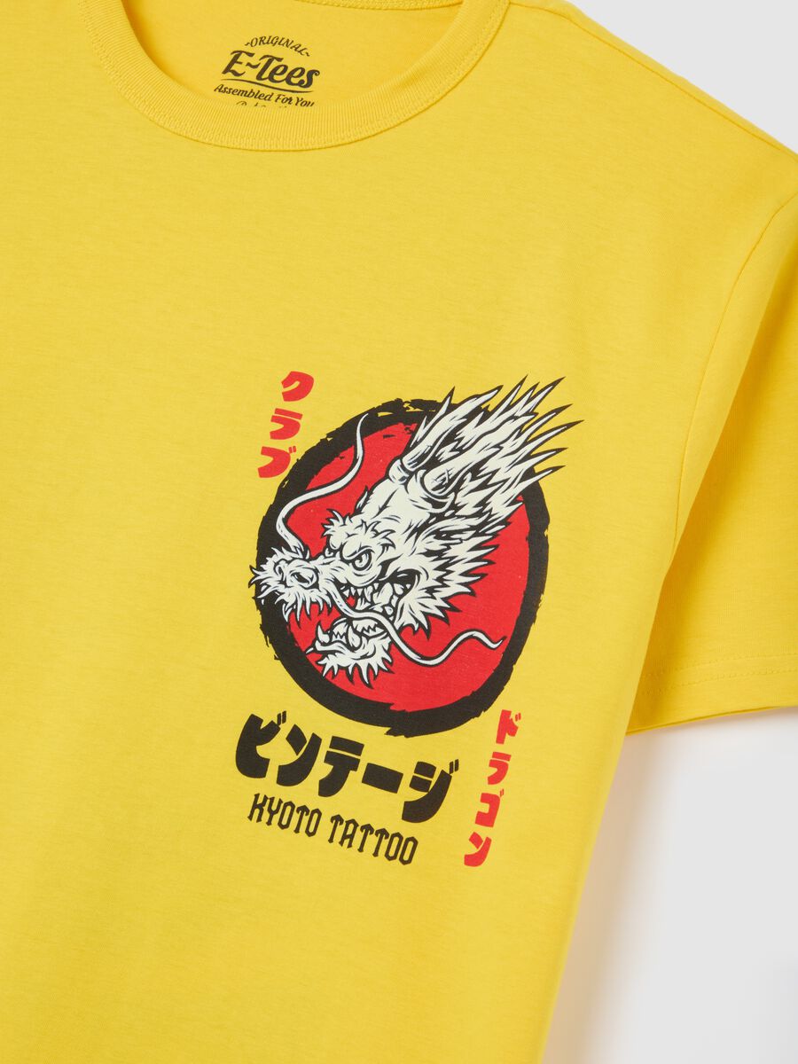Yellow T-shirt with Kyoto Tattoo print_5