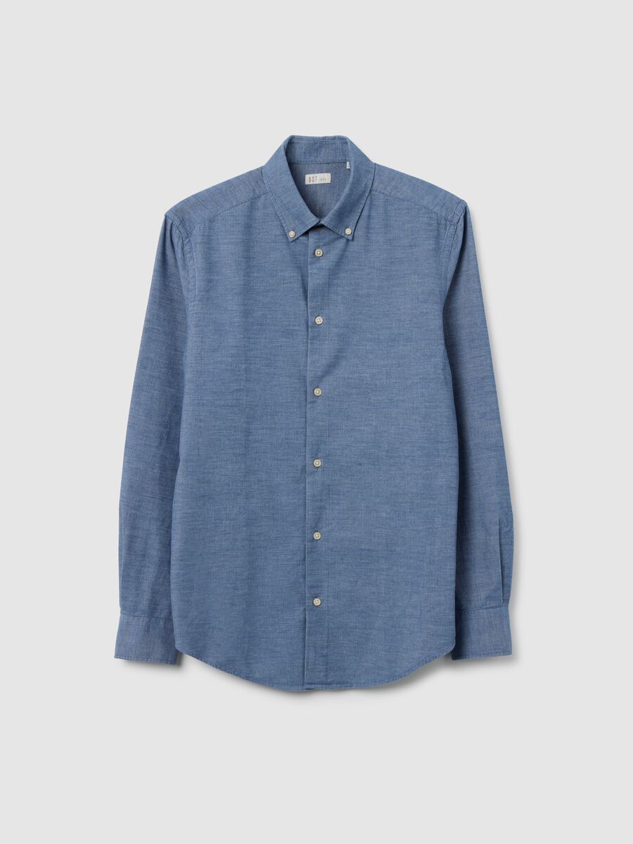 Pure Cotton Blue Regular Fit Shirt_0