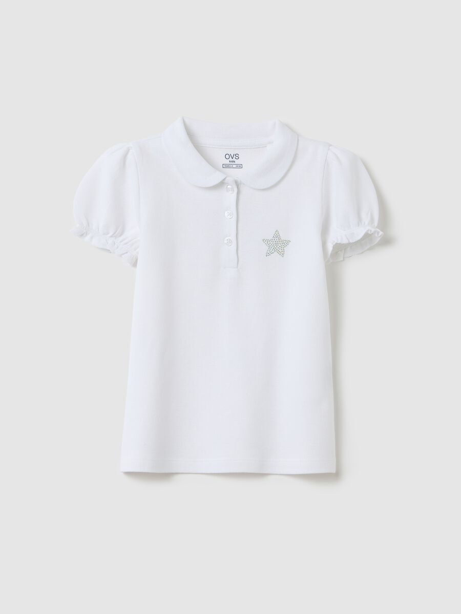 White pure cotton polo with decorative star_0