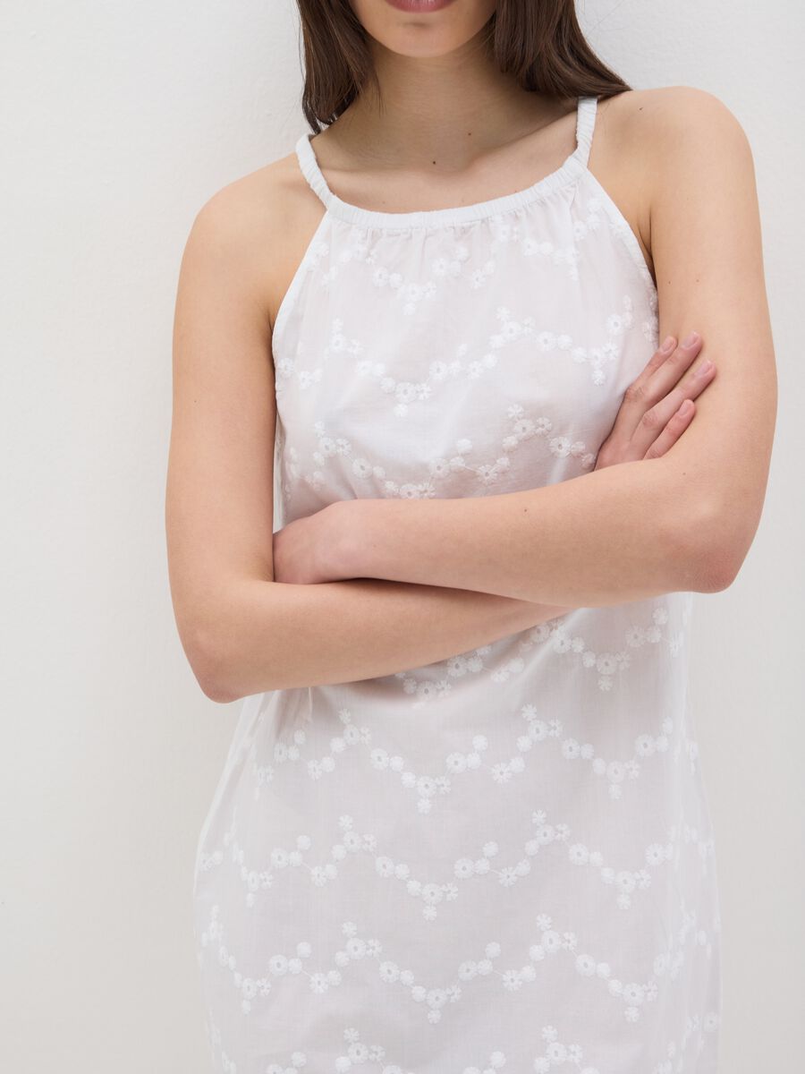 Women's Short Dress in Pure White Cotton with Embroidery_3