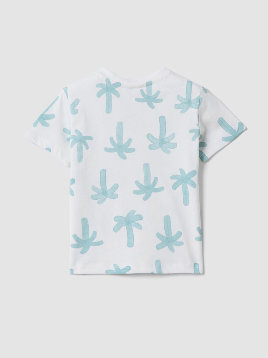 White pure organic cotton baby T-shirt with palm print_1