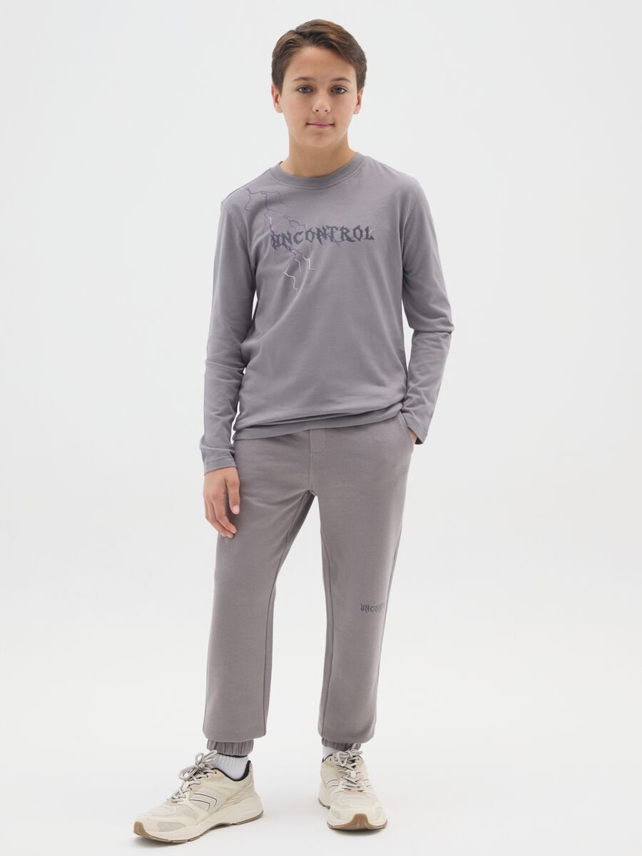 Boys' grey regular fit jogger trousers in pure cotton_0