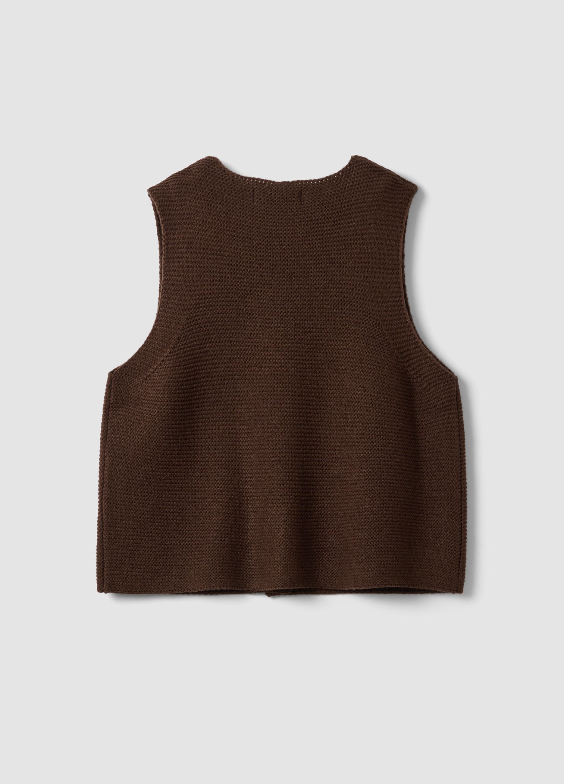 Gilet marrone in misto lana con scollo profondo a V regular fit