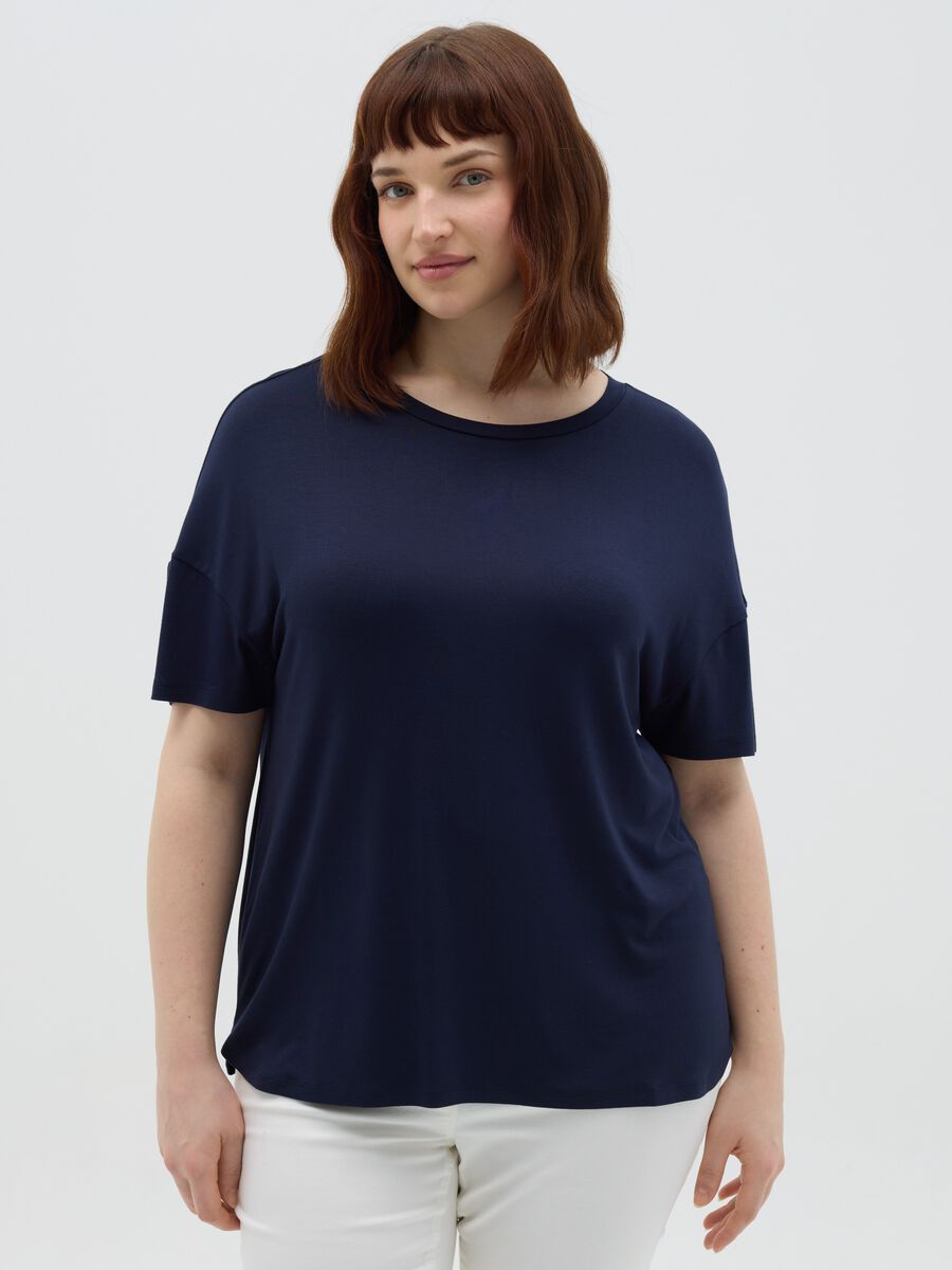 Curvy blue regular-fit T-shirt in stretch viscose_0